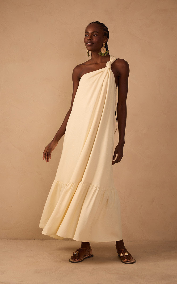 Cropped Linen One Shoulder Dress