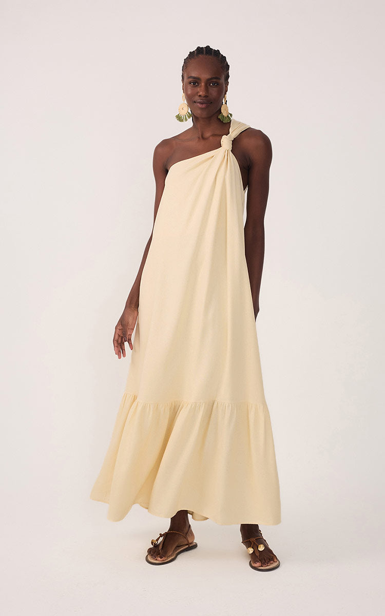 Cropped Linen One Shoulder Dress