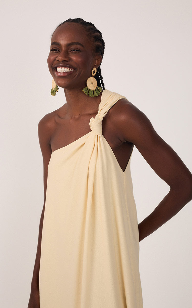 Cropped Linen One Shoulder Dress