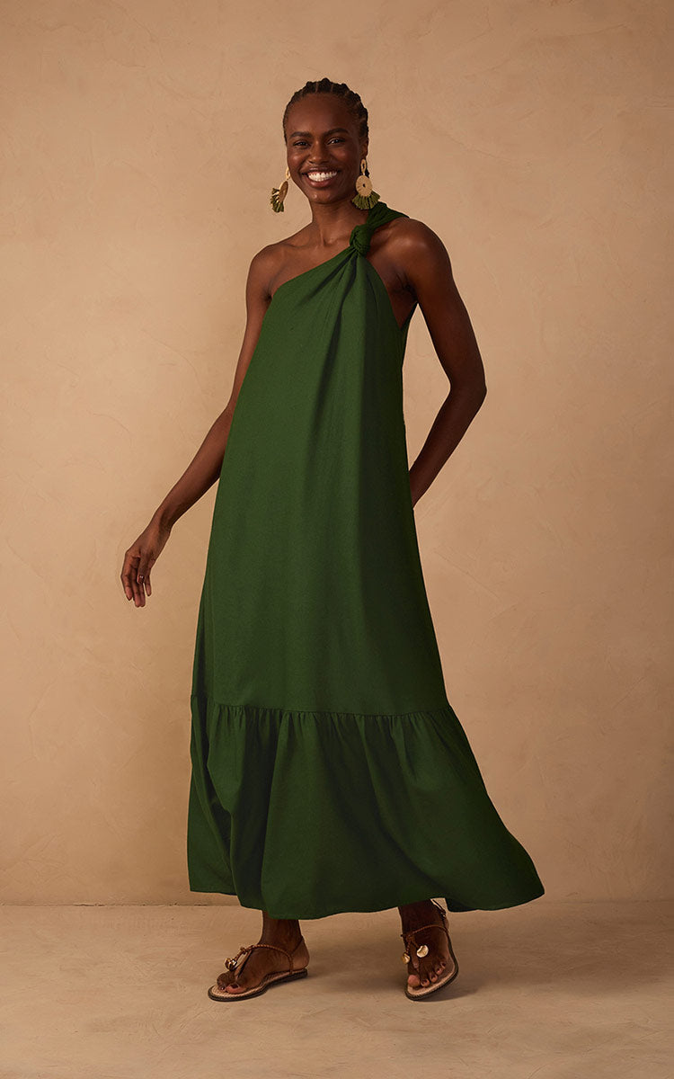 Cropped Linen One Shoulder Dress