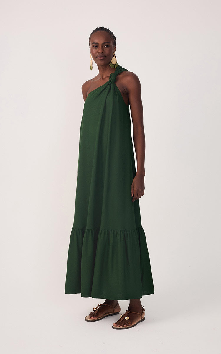 Cropped Linen One Shoulder Dress