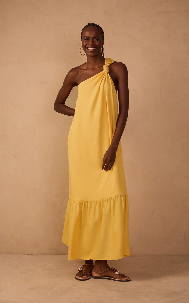Cropped Linen One Shoulder Dress