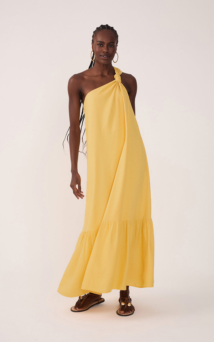 Cropped Linen One Shoulder Dress