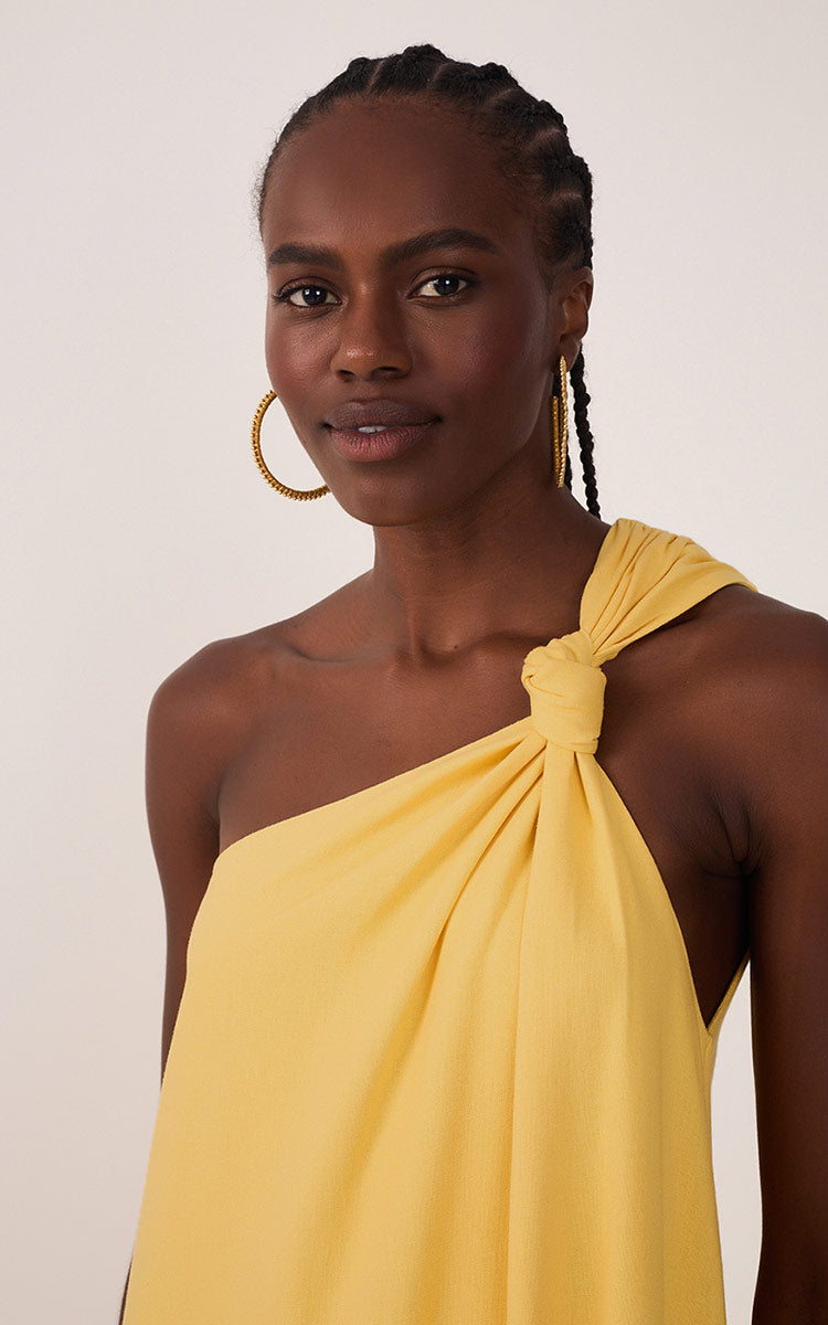 Cropped Linen One Shoulder Dress
