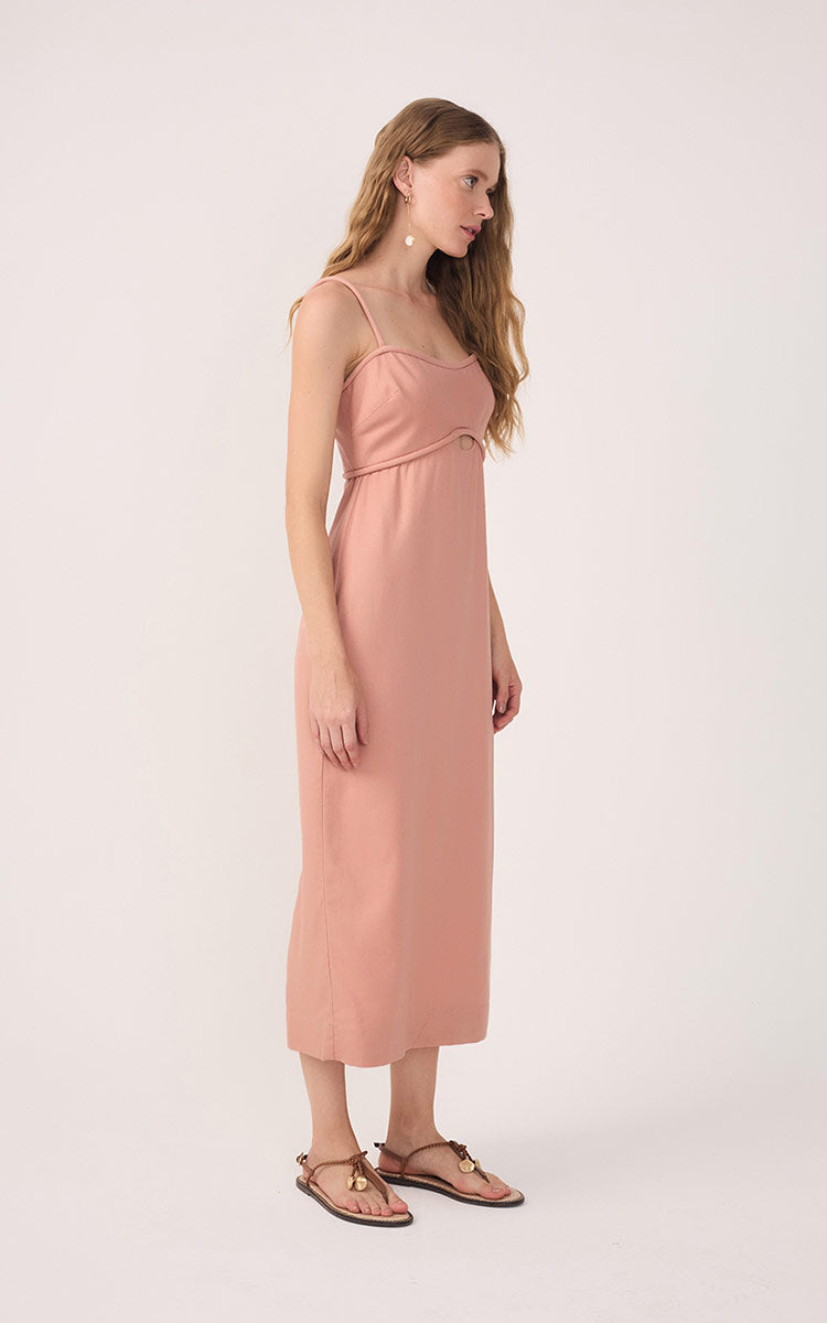 Pink Sleeveless Cut-Out Linen Midi Dress