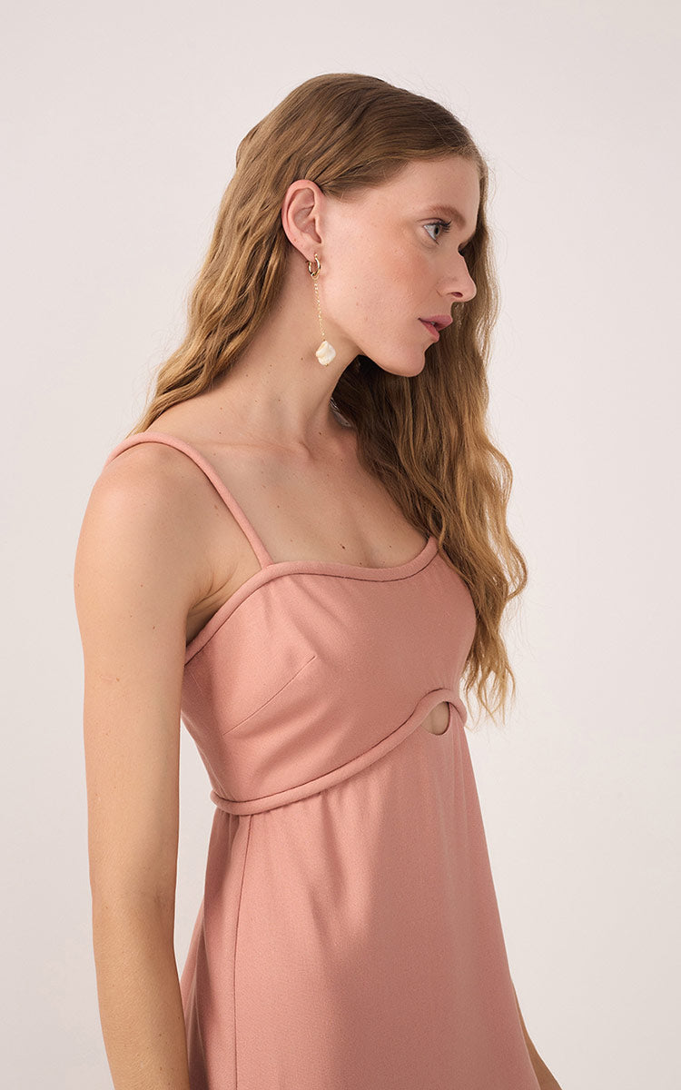 Pink Sleeveless Cut-Out Linen Midi Dress