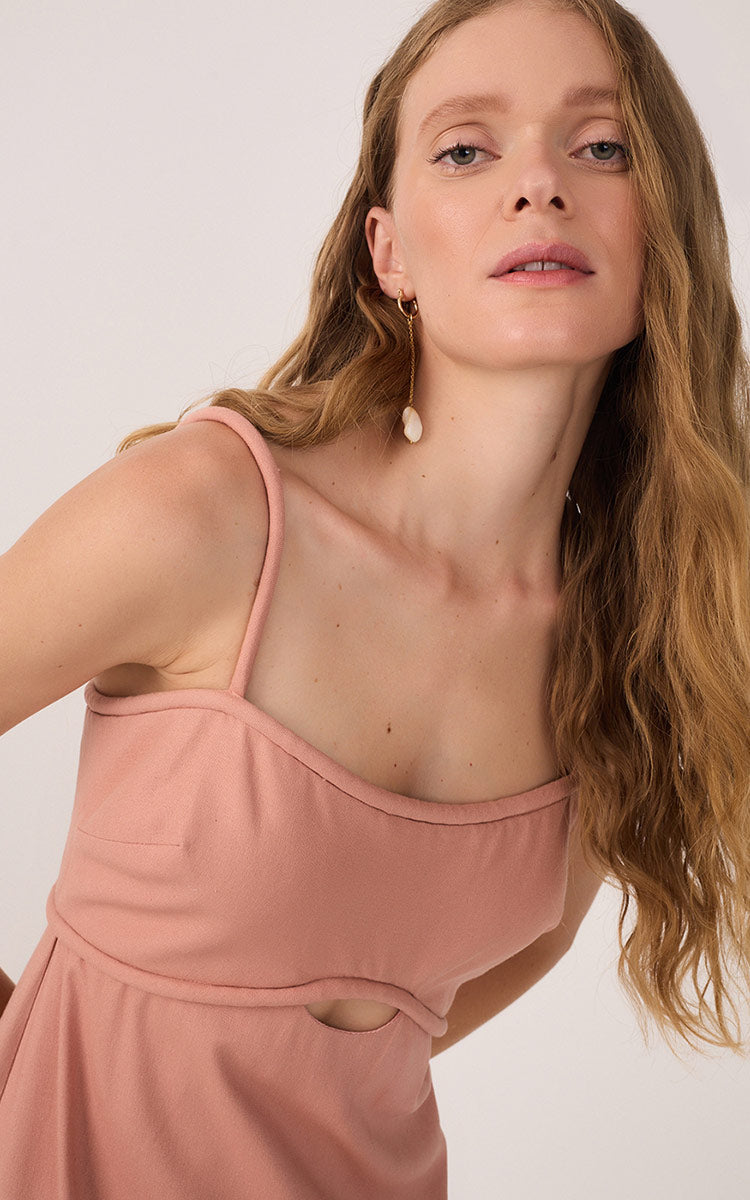 Pink Sleeveless Cut-Out Linen Midi Dress