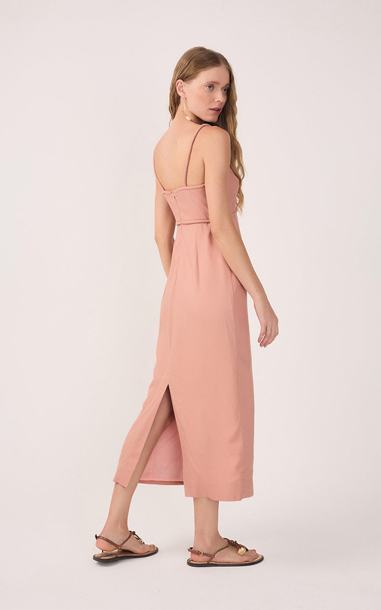 Pink Sleeveless Cut-Out Linen Midi Dress