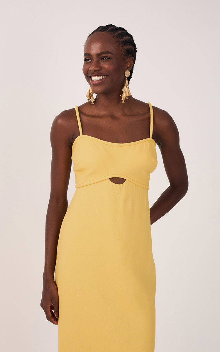 Yellow Sleeveless Cut-Out Linen Midi Dress
