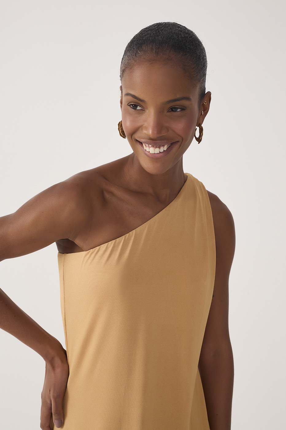 Beige One-Shoulder Balloon Mini Dress