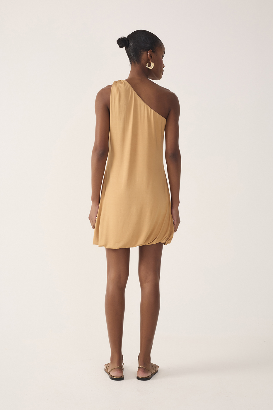 Beige One-Shoulder Balloon Mini Dress