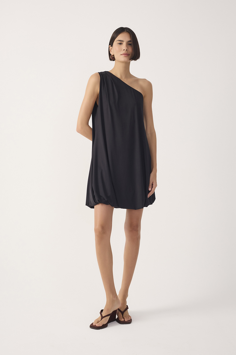 Black One-Shoulder Balloon Mini Dress