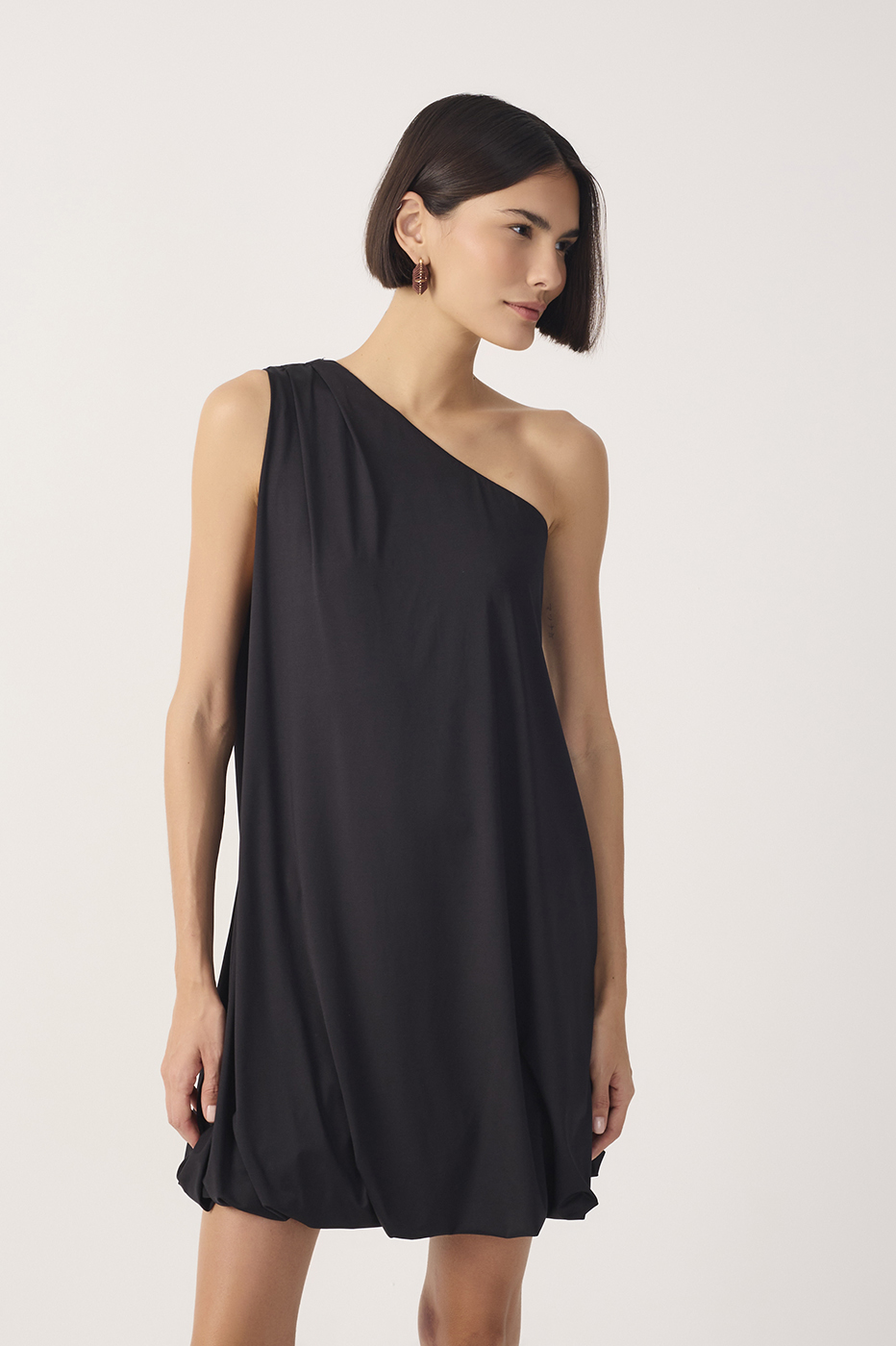 Black One-Shoulder Balloon Mini Dress