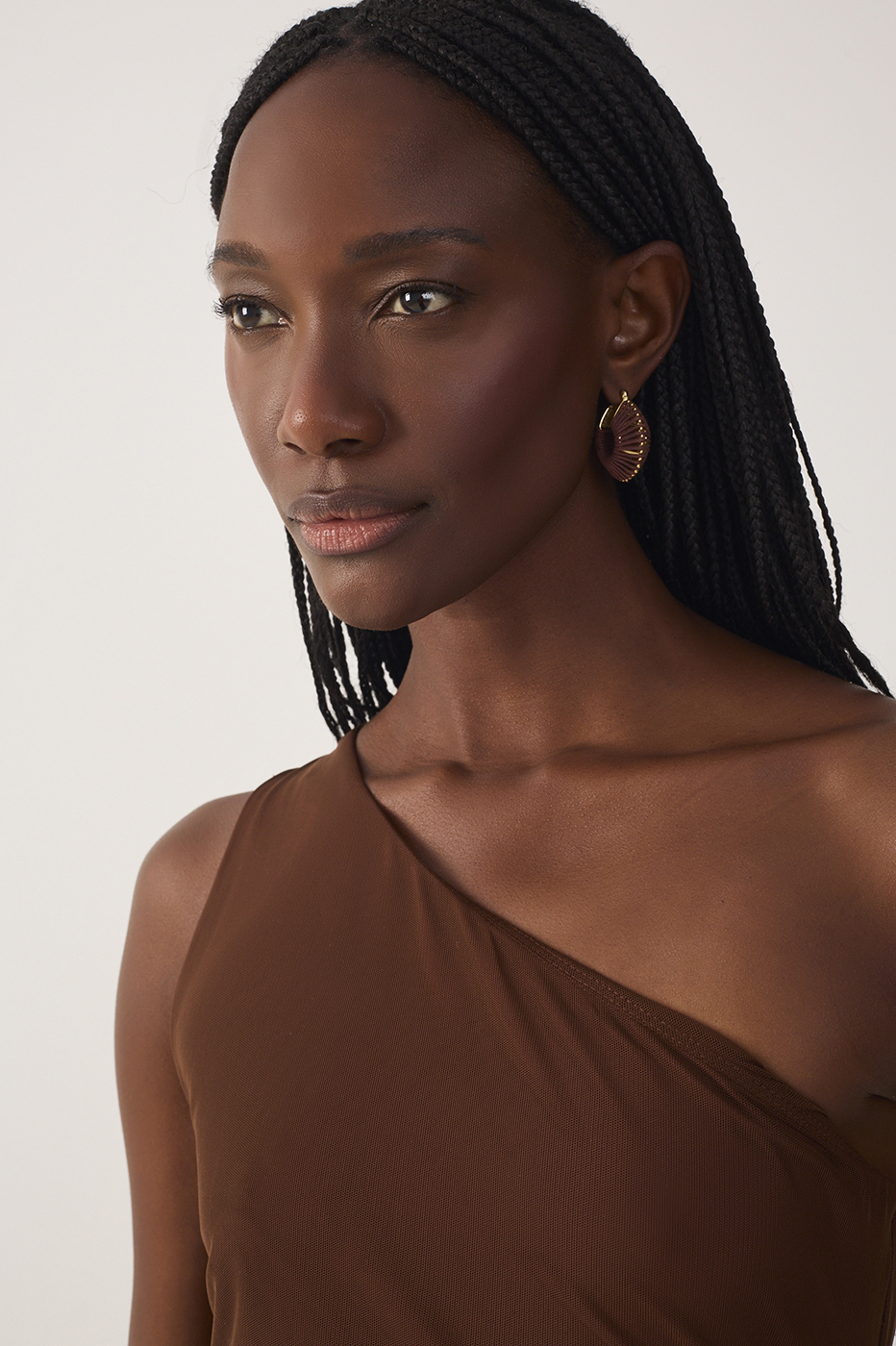 Brown One Shoulder Ruched Tulle Maxi Dress