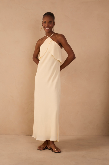 Crepe Midi Ruffled Dress