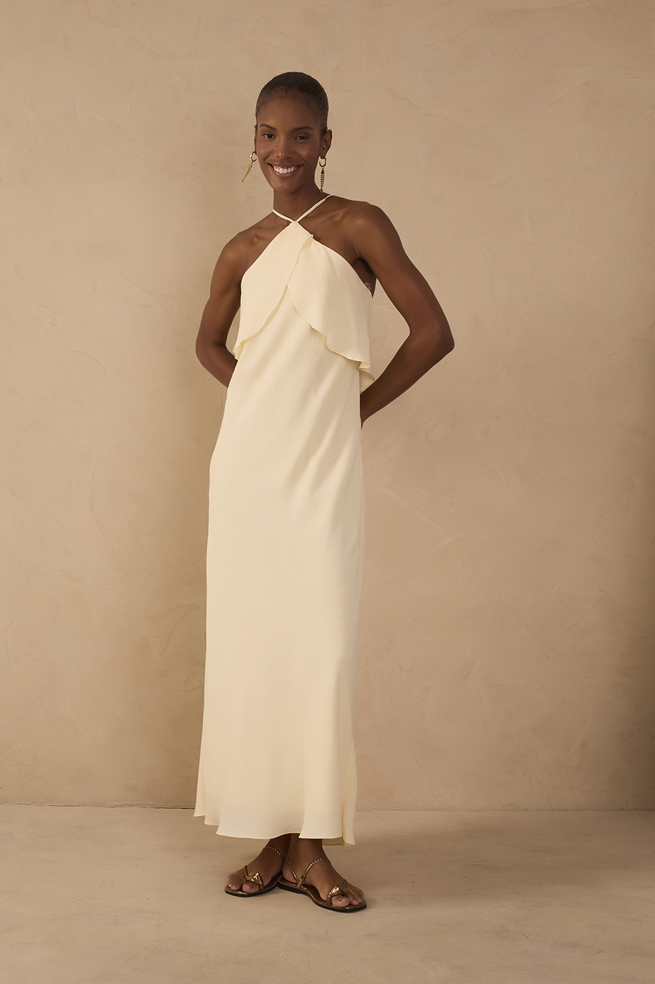 Crepe Midi Ruffled Dress