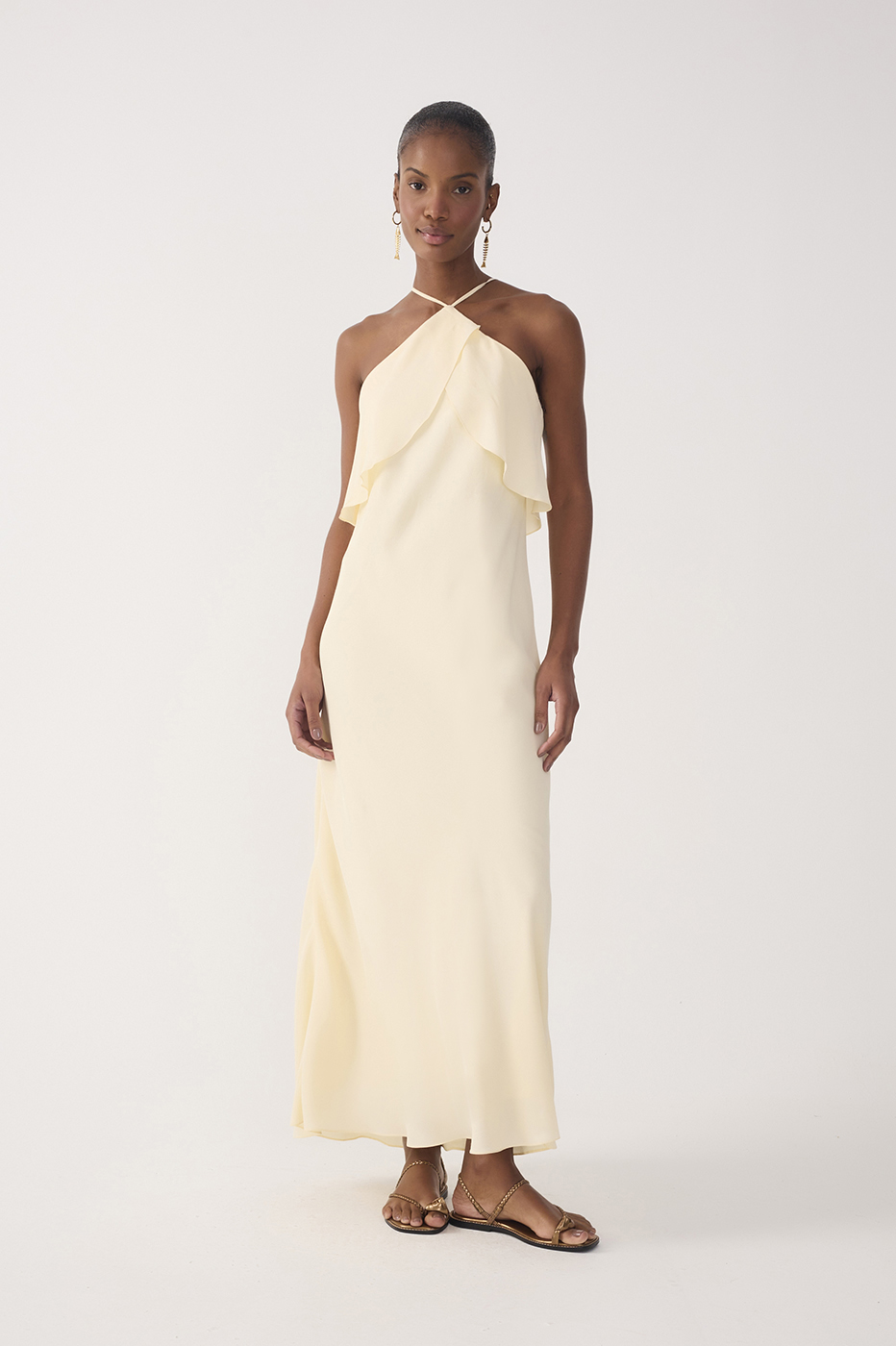 Crepe Midi Ruffled Dress