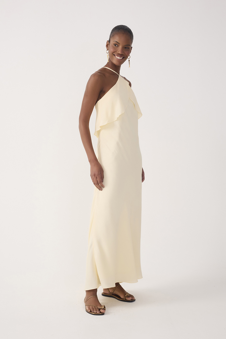Crepe Midi Ruffled Dress