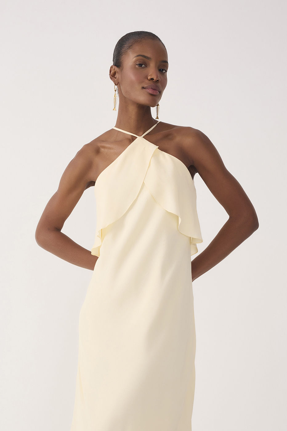 Crepe Midi Ruffled Dress