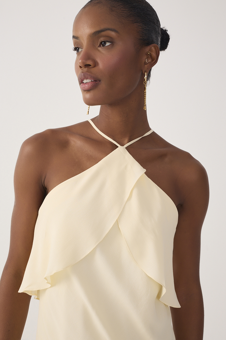 Crepe Midi Ruffled Dress