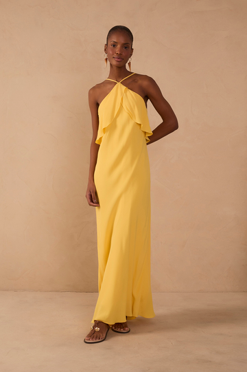 Crepe Midi Ruffled Dress