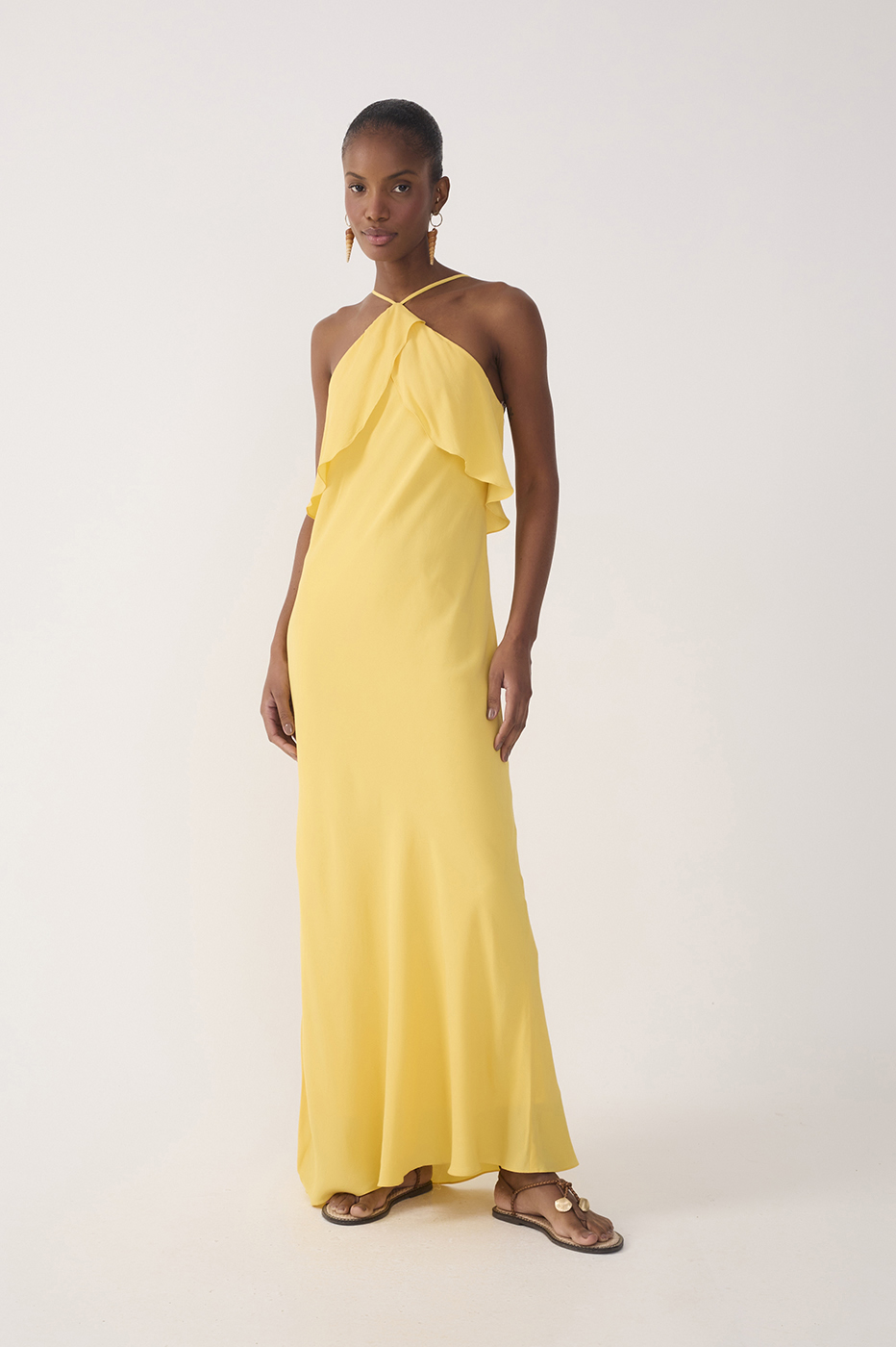 Crepe Midi Ruffled Dress