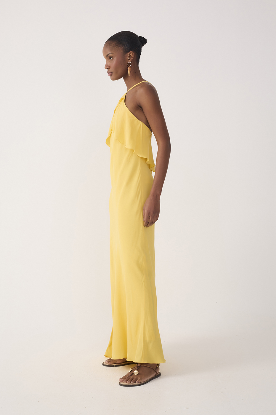 Crepe Midi Ruffled Dress