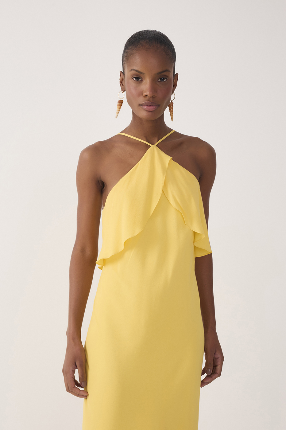 Crepe Midi Ruffled Dress