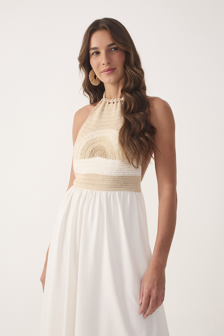 Off-White Crochet Side Slit Cotton Maxi Dress