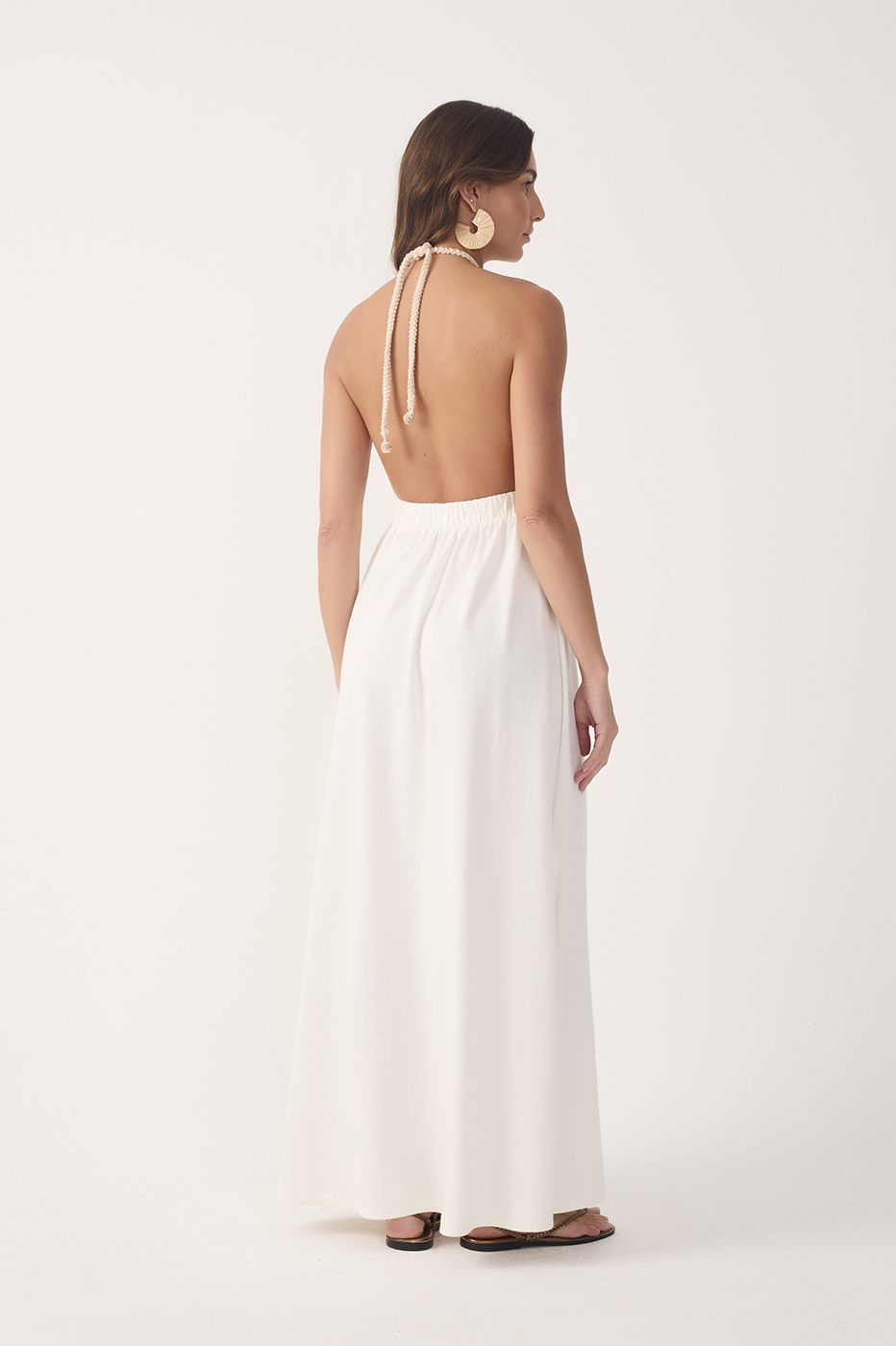 Off-White Crochet Side Slit Cotton Maxi Dress