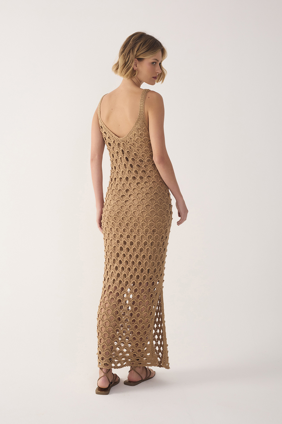 Golden V Neck Lurex Knit Maxi Dress