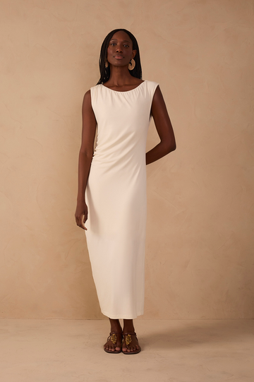 Off-White Sleeveless Crepe Slip Maxi Dress