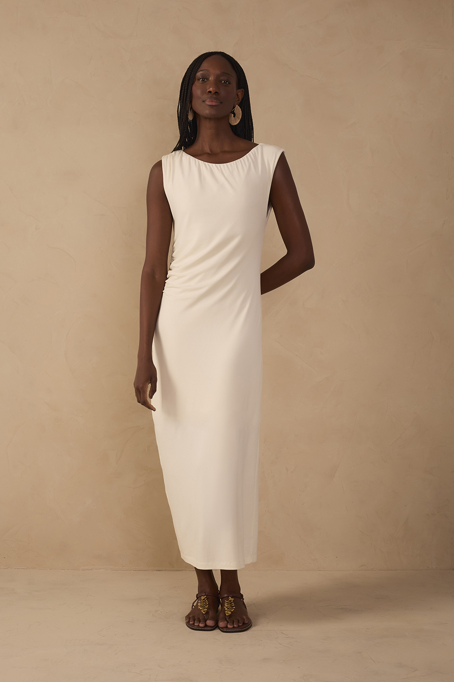 Off-White Sleeveless Crepe Slip Maxi Dress
