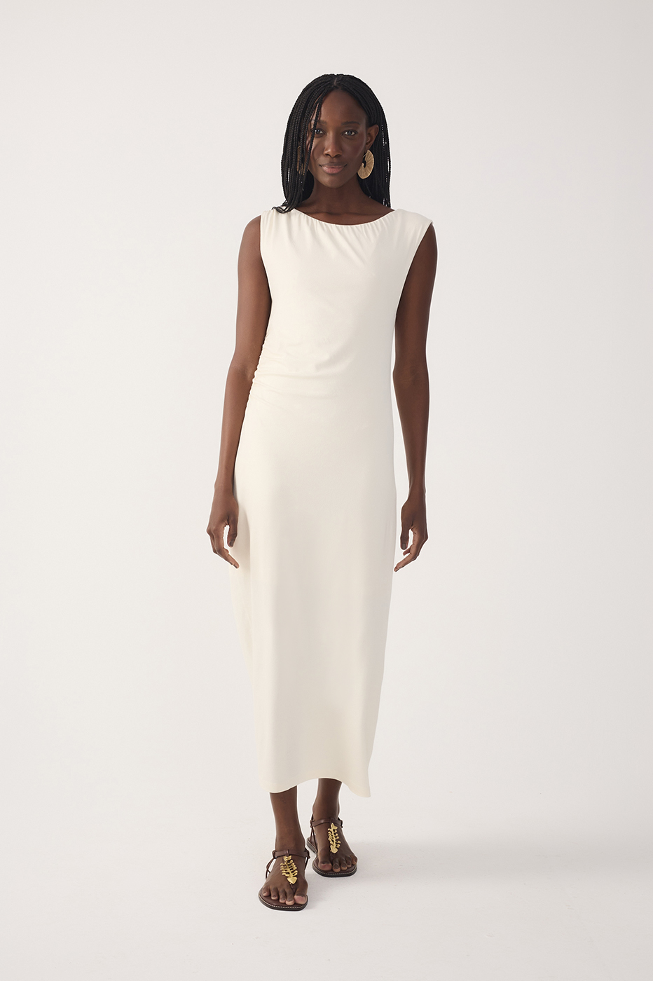 Off-White Sleeveless Crepe Slip Maxi Dress