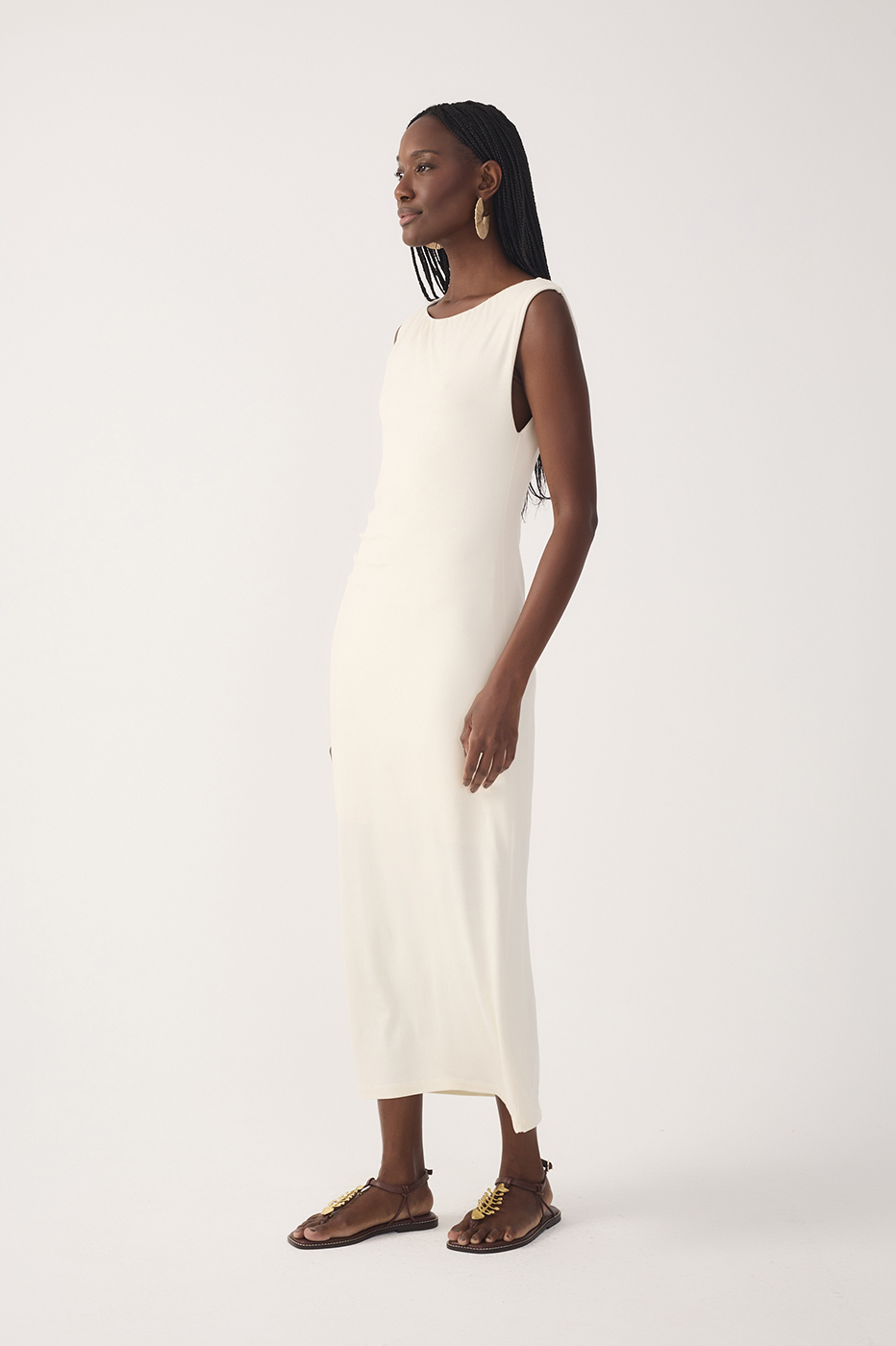 Off-White Sleeveless Crepe Slip Maxi Dress