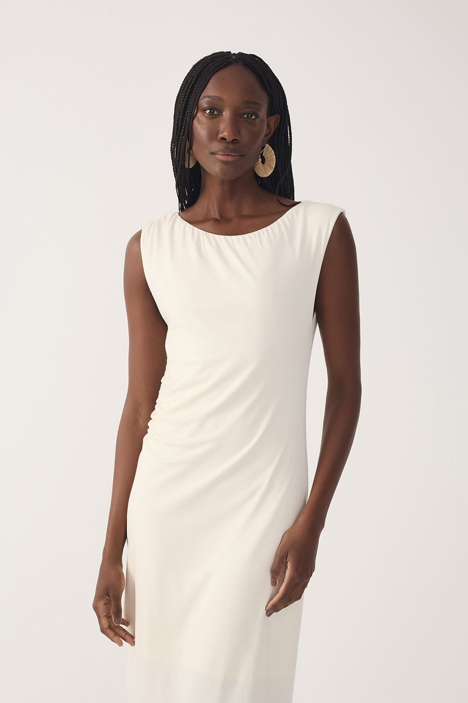Off-White Sleeveless Crepe Slip Maxi Dress