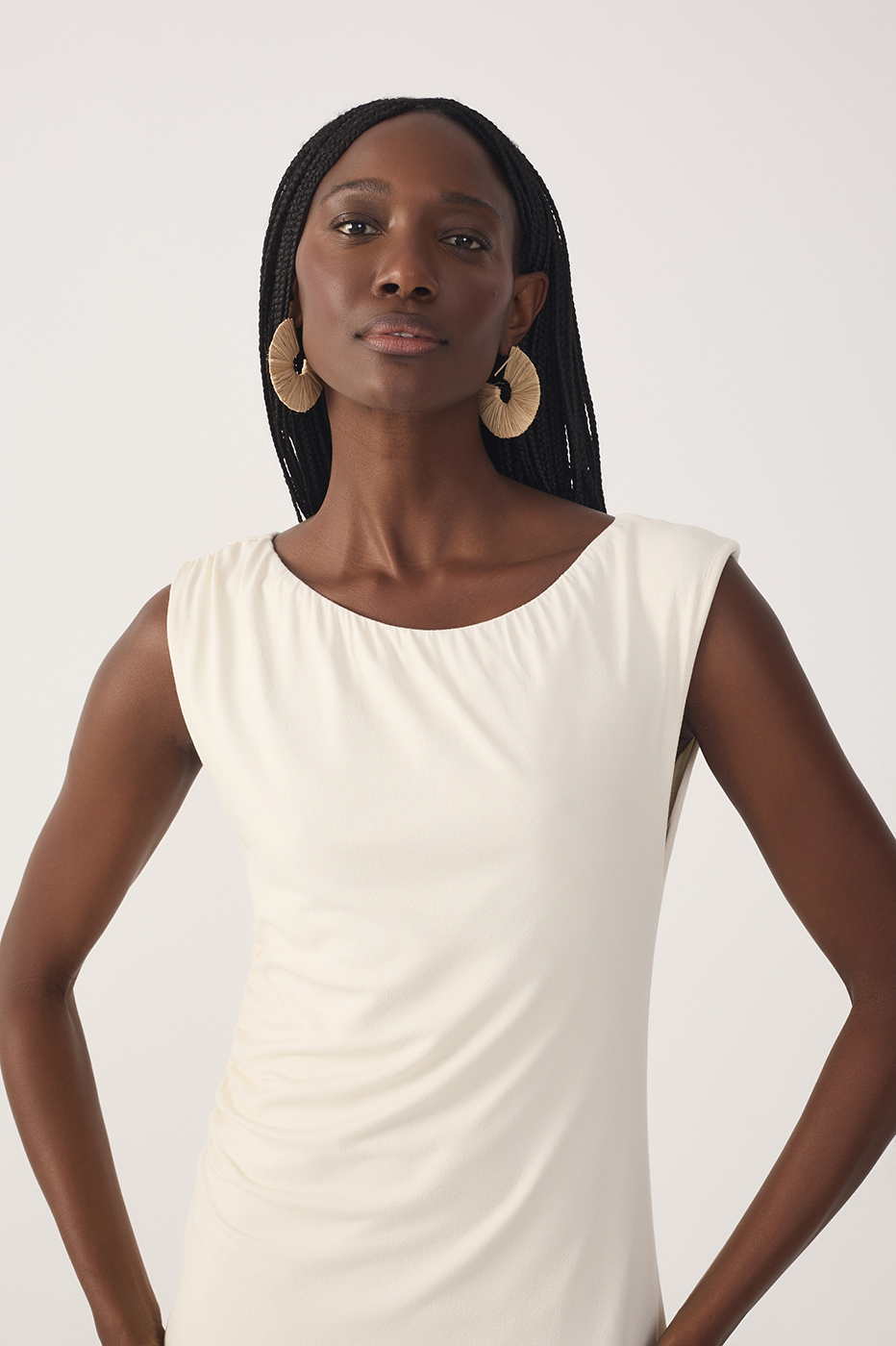 Off-White Sleeveless Crepe Slip Maxi Dress