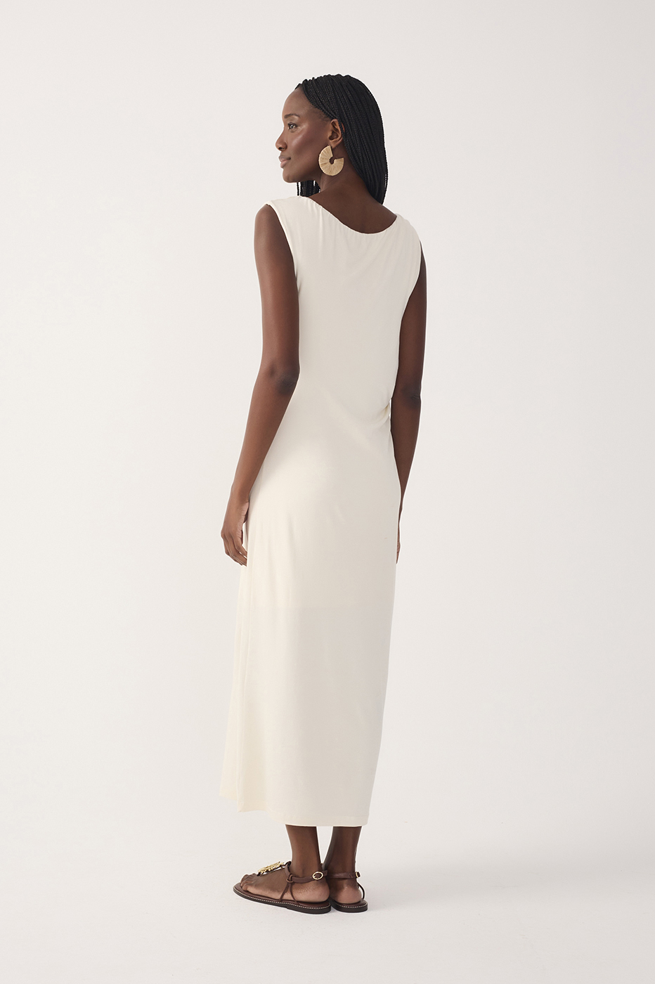 Off-White Sleeveless Crepe Slip Maxi Dress