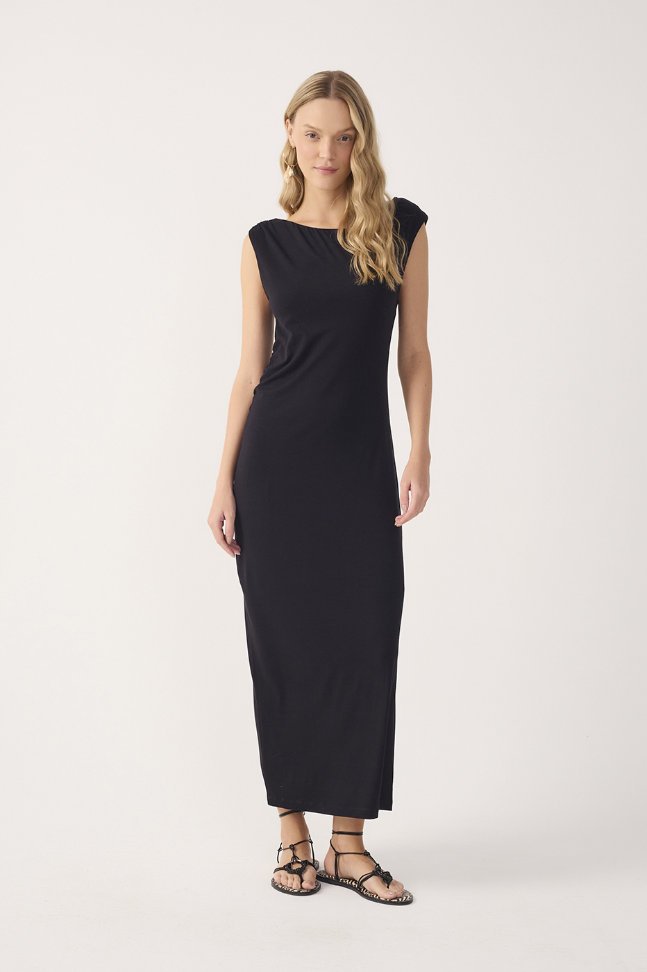 Black Sleeveless Crepe Slip Maxi Dress