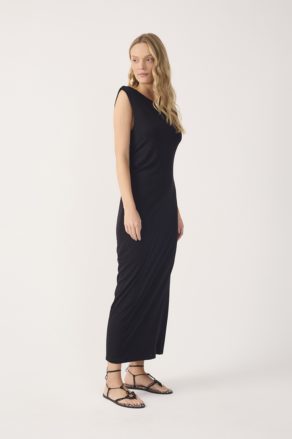 Black Sleeveless Crepe Slip Maxi Dress