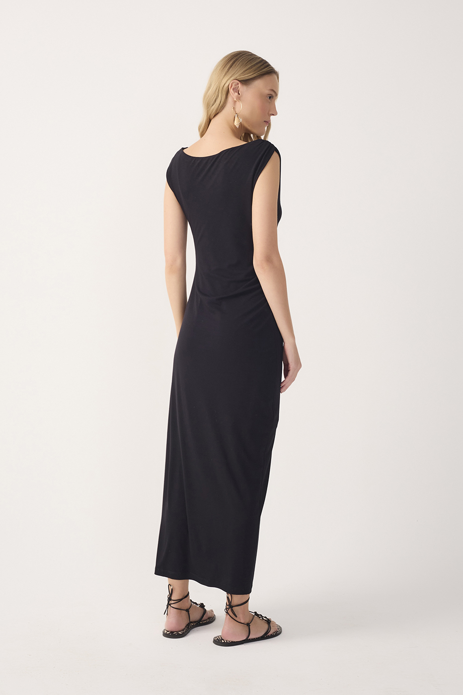 Black Sleeveless Crepe Slip Maxi Dress