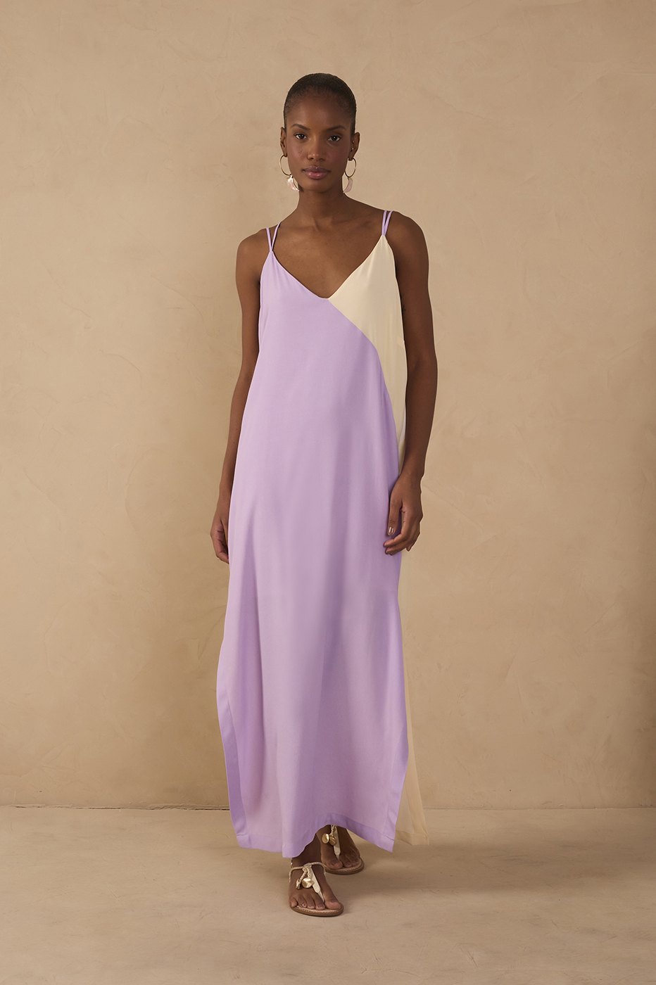 Cropped Crepe Block Cut-Out Dress
