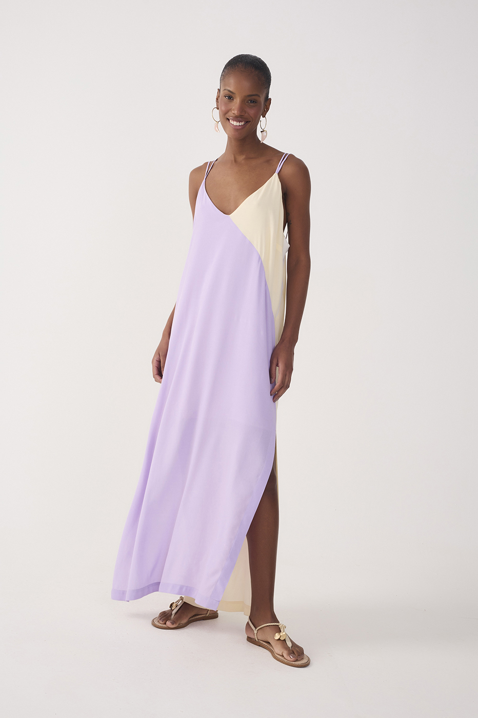 Cropped Crepe Block Cut-Out Dress