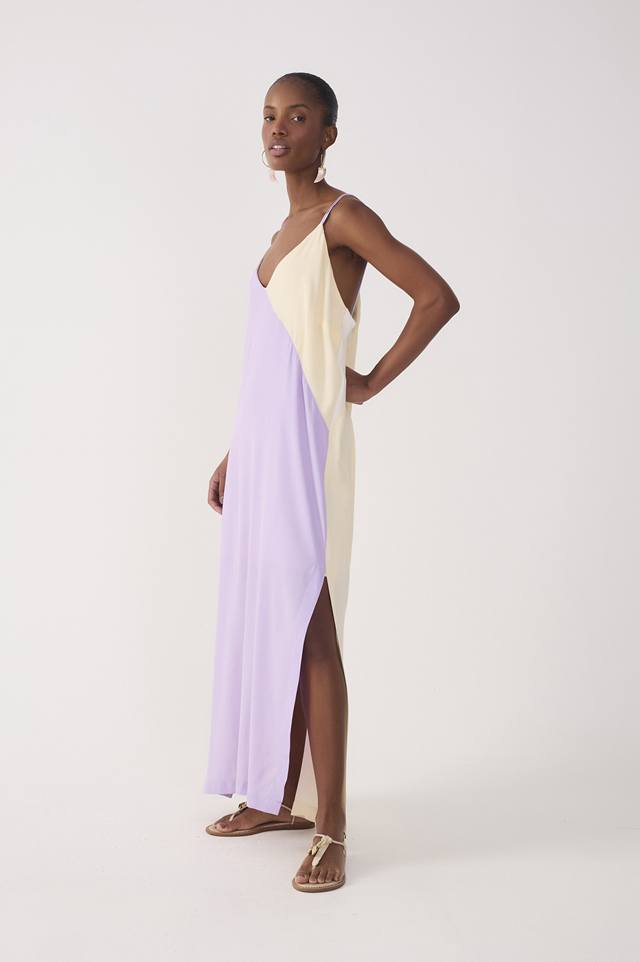 Cropped Crepe Block Cut-Out Dress