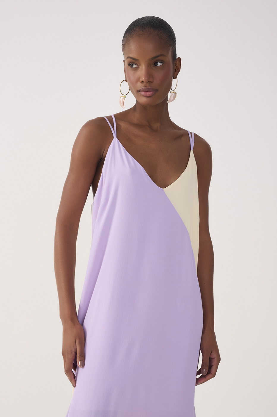 Cropped Crepe Block Cut-Out Dress