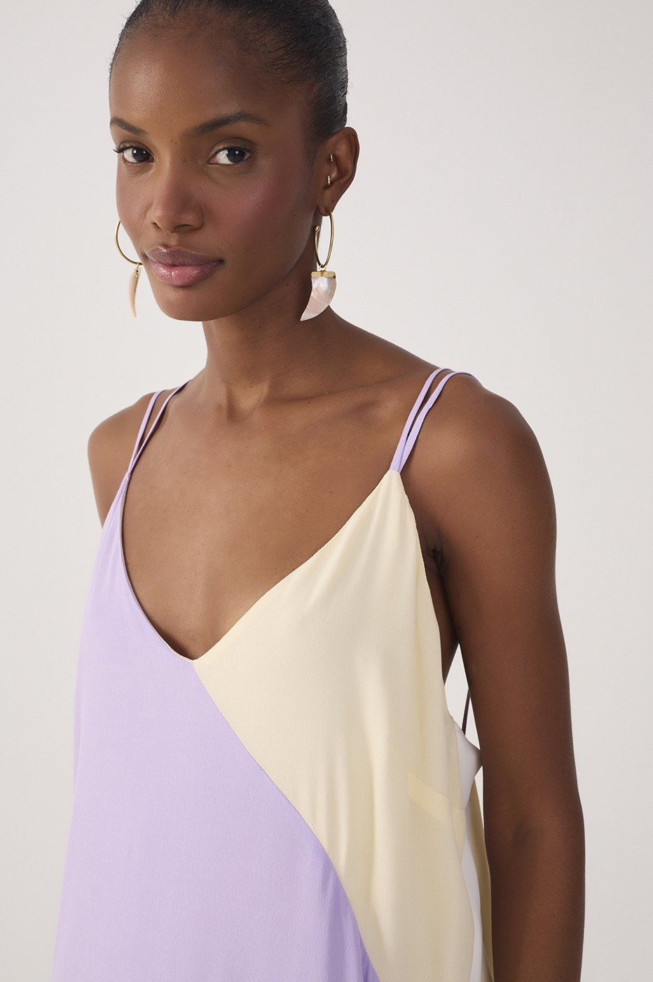 Cropped Crepe Block Cut-Out Dress