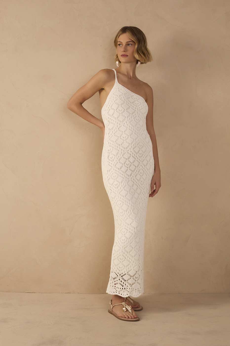 Off-White One-Shoulder Knit Maxi Dress