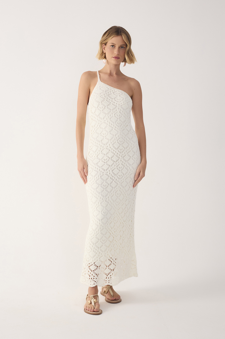 Off-White One-Shoulder Knit Maxi Dress