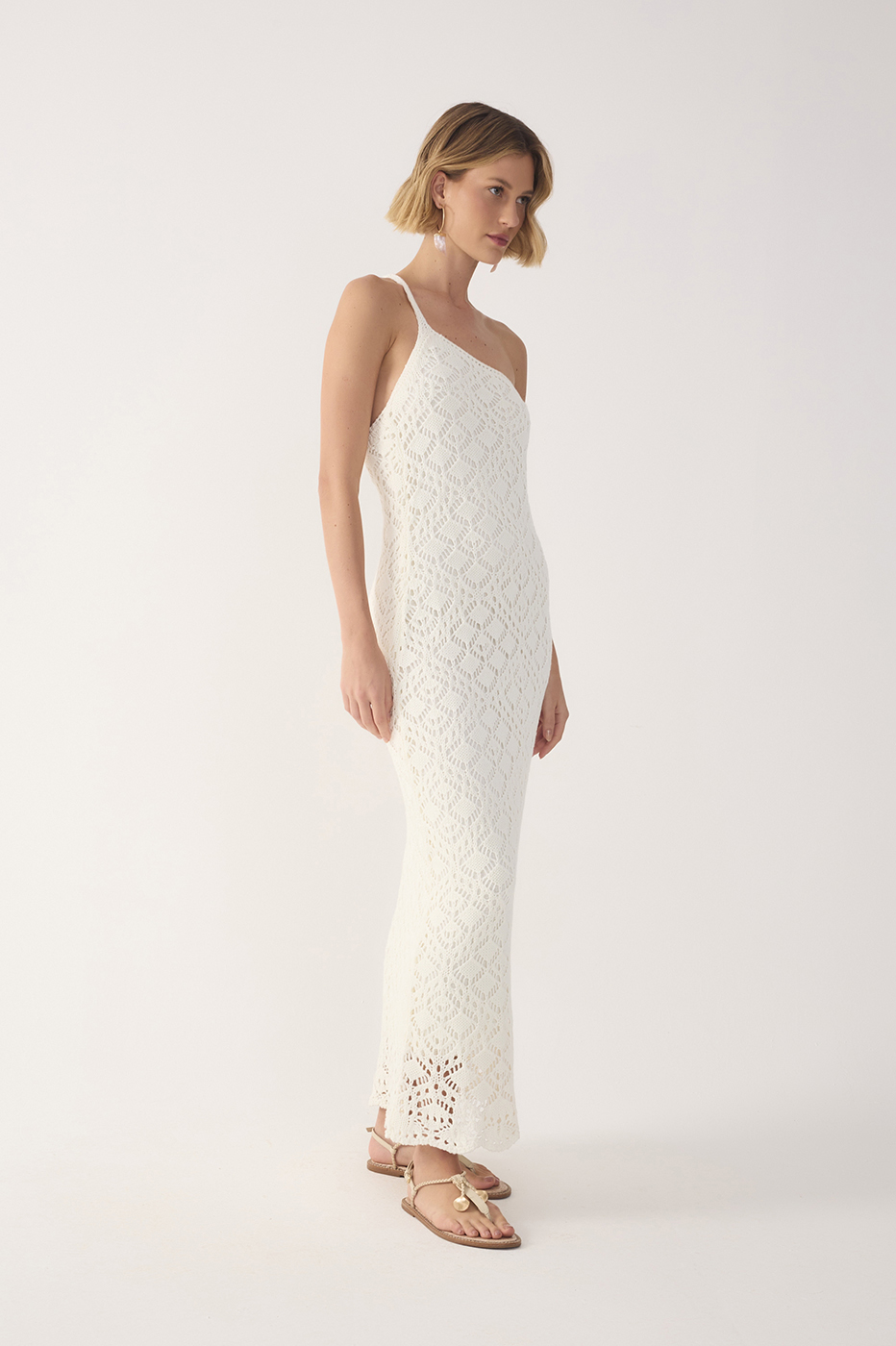 Off-White One-Shoulder Knit Maxi Dress