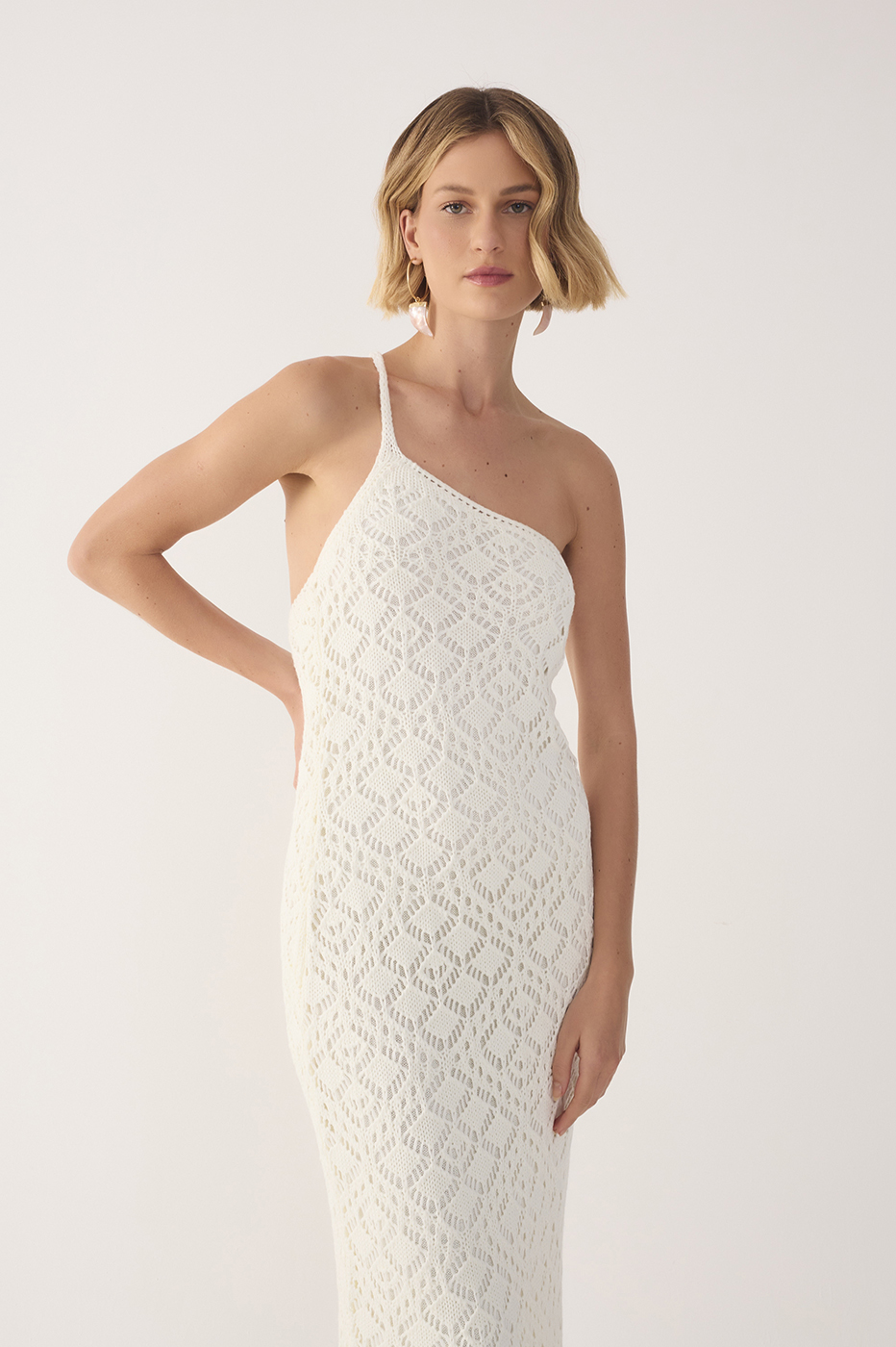 Off-White One-Shoulder Knit Maxi Dress